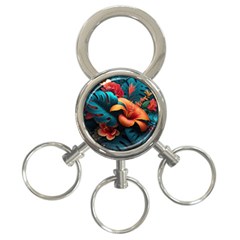 Ai Generated Tropical Flowers Floral Floral Pattern 3-ring Key Chain by Pakemis