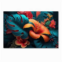 Ai Generated Tropical Flowers Floral Floral Pattern Postcard 4 x 6  (pkg Of 10) by Pakemis