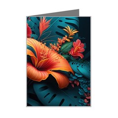 Ai Generated Tropical Flowers Floral Floral Pattern Mini Greeting Card by Pakemis