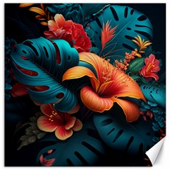 Ai Generated Tropical Flowers Floral Floral Pattern Canvas 12  X 12  by Pakemis