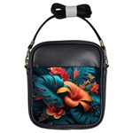 Ai Generated Tropical Flowers Floral Floral Pattern Girls Sling Bag Front