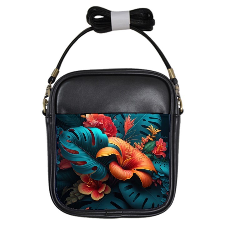 Ai Generated Tropical Flowers Floral Floral Pattern Girls Sling Bag