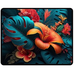 Ai Generated Tropical Flowers Floral Floral Pattern One Side Fleece Blanket (medium) by Pakemis