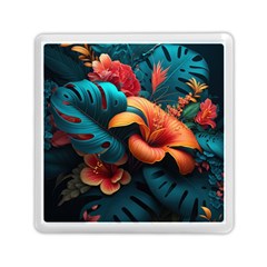 Ai Generated Tropical Flowers Floral Floral Pattern Memory Card Reader (square) by Pakemis