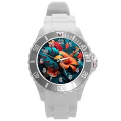 Ai Generated Tropical Flowers Floral Floral Pattern Round Plastic Sport Watch (l) by Pakemis