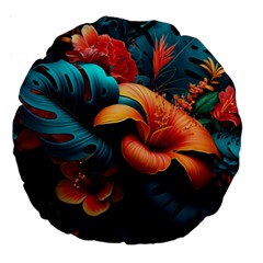 Ai Generated Tropical Flowers Floral Floral Pattern Large 18  Premium Round Cushions