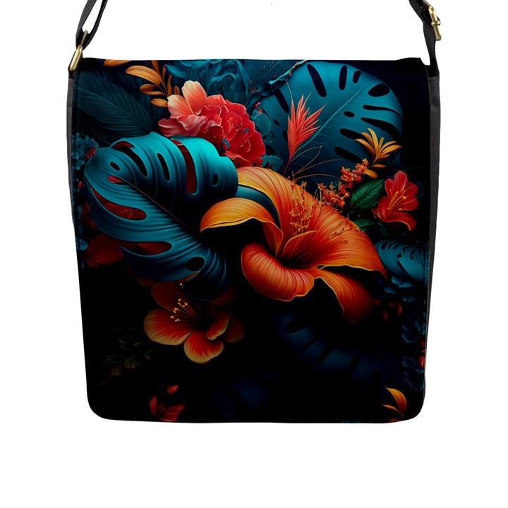 Ai Generated Tropical Flowers Floral Floral Pattern Flap Closure Messenger Bag (L)