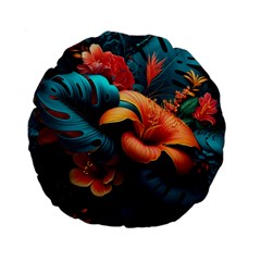 Ai Generated Tropical Flowers Floral Floral Pattern Standard 15  Premium Flano Round Cushions by Pakemis