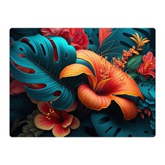 Ai Generated Tropical Flowers Floral Floral Pattern Premium Plush Fleece Blanket (mini) by Pakemis