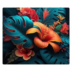 Ai Generated Tropical Flowers Floral Floral Pattern Premium Plush Fleece Blanket (small) by Pakemis