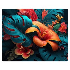 Ai Generated Tropical Flowers Floral Floral Pattern Premium Plush Fleece Blanket (medium) by Pakemis