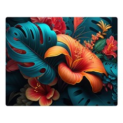 Ai Generated Tropical Flowers Floral Floral Pattern Premium Plush Fleece Blanket (large) by Pakemis