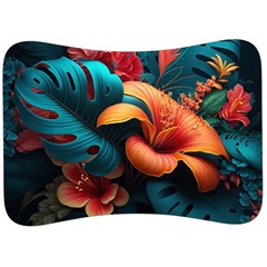 Ai Generated Tropical Flowers Floral Floral Pattern Velour Seat Head Rest Cushion by Pakemis