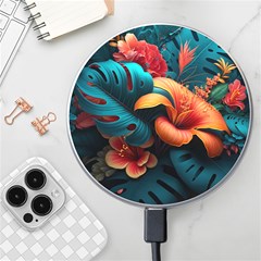 Ai Generated Tropical Flowers Floral Floral Pattern Wireless Fast Charger(white) by Pakemis