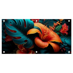 Ai Generated Tropical Flowers Floral Floral Pattern Banner And Sign 4  X 2  by Pakemis