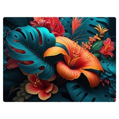 Ai Generated Tropical Flowers Floral Floral Pattern Premium Plush Fleece Blanket (extra Small) by Pakemis