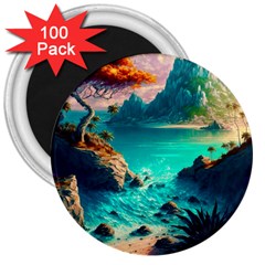 Tropical Paradise Beach Ocean Shore Sea Fantasy 3  Magnets (100 Pack) by Pakemis