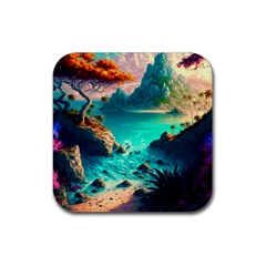 Tropical Paradise Beach Ocean Shore Sea Fantasy Rubber Coaster (square) by Pakemis