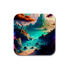 Tropical Paradise Beach Ocean Shore Sea Fantasy Rubber Square Coaster (4 Pack) by Pakemis