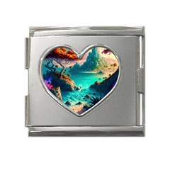 Tropical Paradise Beach Ocean Shore Sea Fantasy Mega Link Heart Italian Charm (18mm) by Pakemis