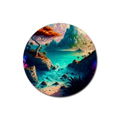 Tropical Paradise Beach Ocean Shore Sea Fantasy Rubber Coaster (round) by Pakemis