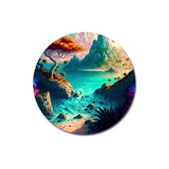 Tropical Paradise Beach Ocean Shore Sea Fantasy Magnet 3  (round) by Pakemis