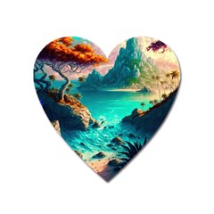 Tropical Paradise Beach Ocean Shore Sea Fantasy Heart Magnet by Pakemis