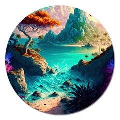 Tropical Paradise Beach Ocean Shore Sea Fantasy Magnet 5  (round) by Pakemis