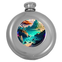 Tropical Paradise Beach Ocean Shore Sea Fantasy Round Hip Flask (5 Oz) by Pakemis