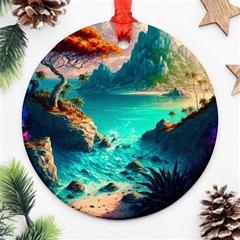 Tropical Paradise Beach Ocean Shore Sea Fantasy Round Ornament (two Sides) by Pakemis