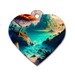 Tropical Paradise Beach Ocean Shore Sea Fantasy Dog Tag Heart (two Sides) by Pakemis