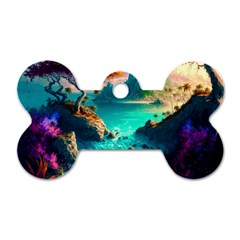 Tropical Paradise Beach Ocean Shore Sea Fantasy Dog Tag Bone (two Sides) by Pakemis