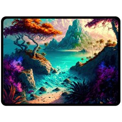 Tropical Paradise Beach Ocean Shore Sea Fantasy One Side Fleece Blanket (large) by Pakemis