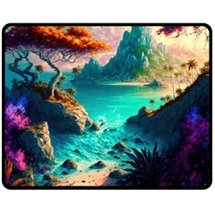 Tropical Paradise Beach Ocean Shore Sea Fantasy One Side Fleece Blanket (medium) by Pakemis