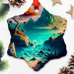 Tropical Paradise Beach Ocean Shore Sea Fantasy Ornament (snowflake) by Pakemis