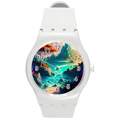 Tropical Paradise Beach Ocean Shore Sea Fantasy Round Plastic Sport Watch (m) by Pakemis