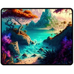 Tropical Paradise Beach Ocean Shore Sea Fantasy Fleece Blanket (medium) by Pakemis