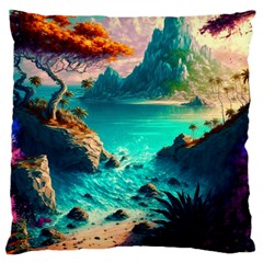 Tropical Paradise Beach Ocean Shore Sea Fantasy Large Premium Plush Fleece Cushion Case (two Sides) by Pakemis