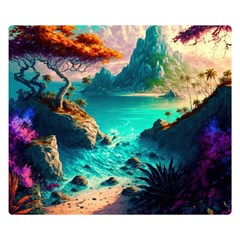 Tropical Paradise Beach Ocean Shore Sea Fantasy Premium Plush Fleece Blanket (small) by Pakemis