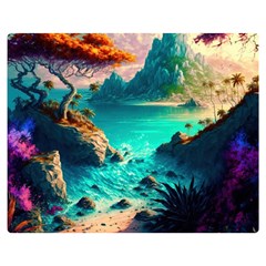 Tropical Paradise Beach Ocean Shore Sea Fantasy Premium Plush Fleece Blanket (medium) by Pakemis