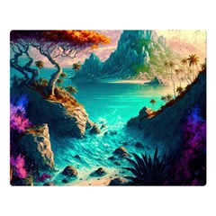 Tropical Paradise Beach Ocean Shore Sea Fantasy Premium Plush Fleece Blanket (large) by Pakemis