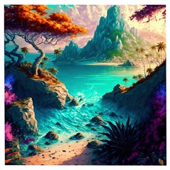 Tropical Paradise Beach Ocean Shore Sea Fantasy Wooden Puzzle Square by Pakemis