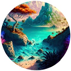 Tropical Paradise Beach Ocean Shore Sea Fantasy Wooden Puzzle Round by Pakemis