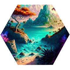 Tropical Paradise Beach Ocean Shore Sea Fantasy Wooden Puzzle Hexagon by Pakemis