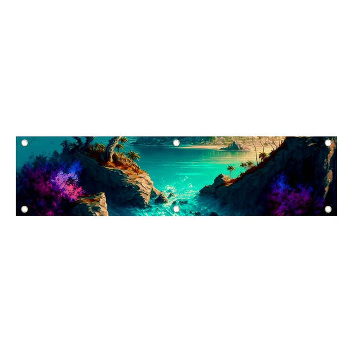 Tropical Paradise Beach Ocean Shore Sea Fantasy Banner and Sign 4  x 1 