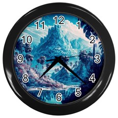 Tropical Winter Fantasy Landscape Paradise Wall Clock (black) by Pakemis