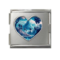 Tropical Winter Fantasy Landscape Paradise Mega Link Heart Italian Charm (18mm) by Pakemis