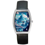 Tropical Winter Fantasy Landscape Paradise Barrel Style Metal Watch Front