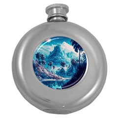 Tropical Winter Fantasy Landscape Paradise Round Hip Flask (5 Oz) by Pakemis