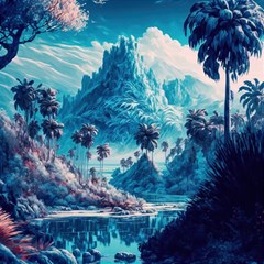 Tropical Winter Fantasy Landscape Paradise Play Mat (rectangle) by Pakemis